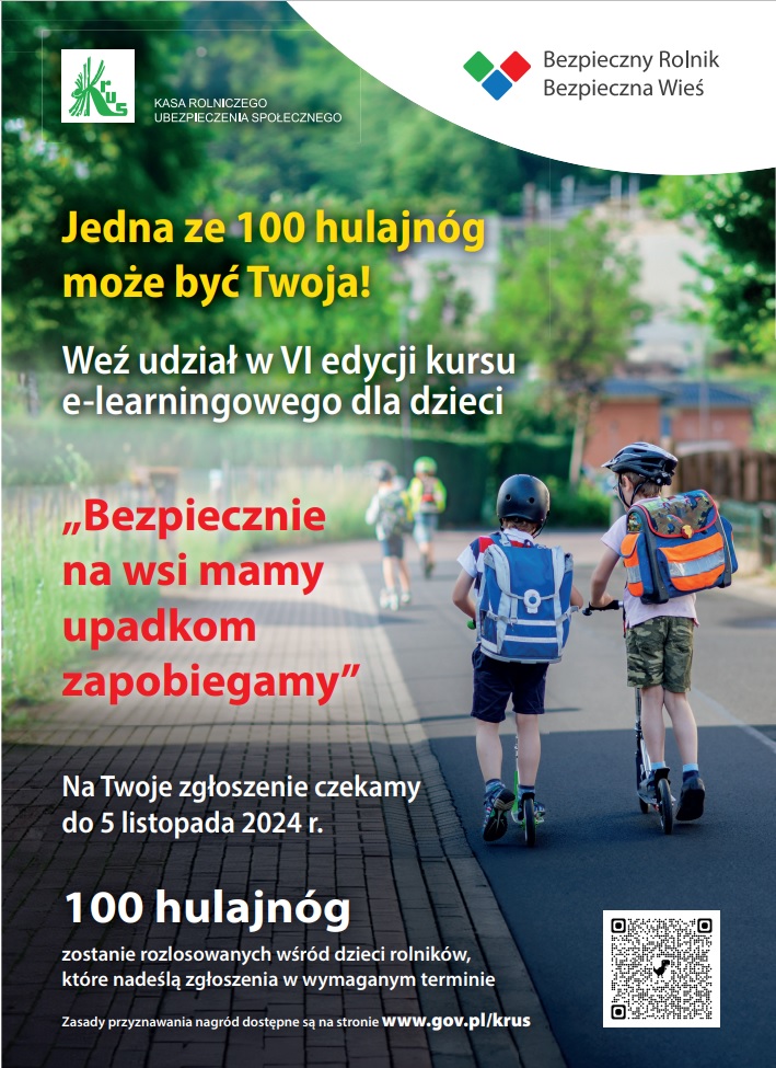  Kurs e-learningowy „Bezpiecznie na wsi mamy – upadkom zapobiegamy” – konkurs dla dzieci rolników