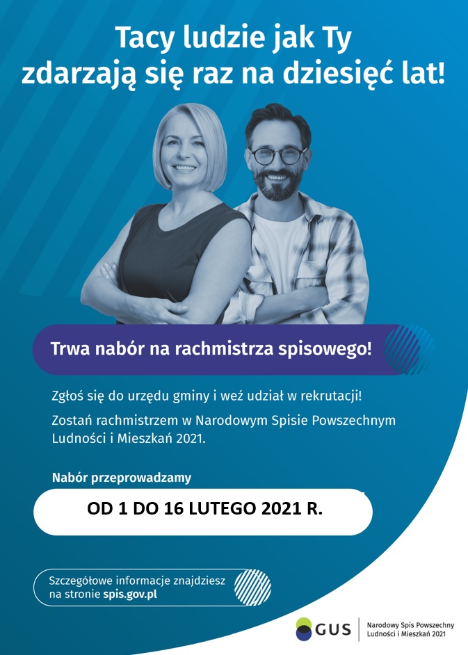 UWAGA!!! Nabór kandydatów na rachmistrzów spisowych do NSP w 2021 r. przedłużony do 16 lutego 2021 r.